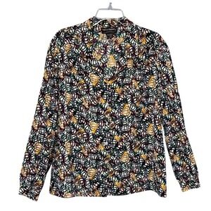 Haberdashery Blouse Womens 18 Multi Color Polyester Musical Instrument Print Vtg